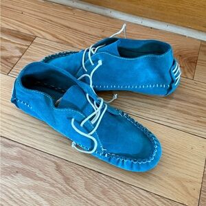 Blue Suede Leather Moccasins